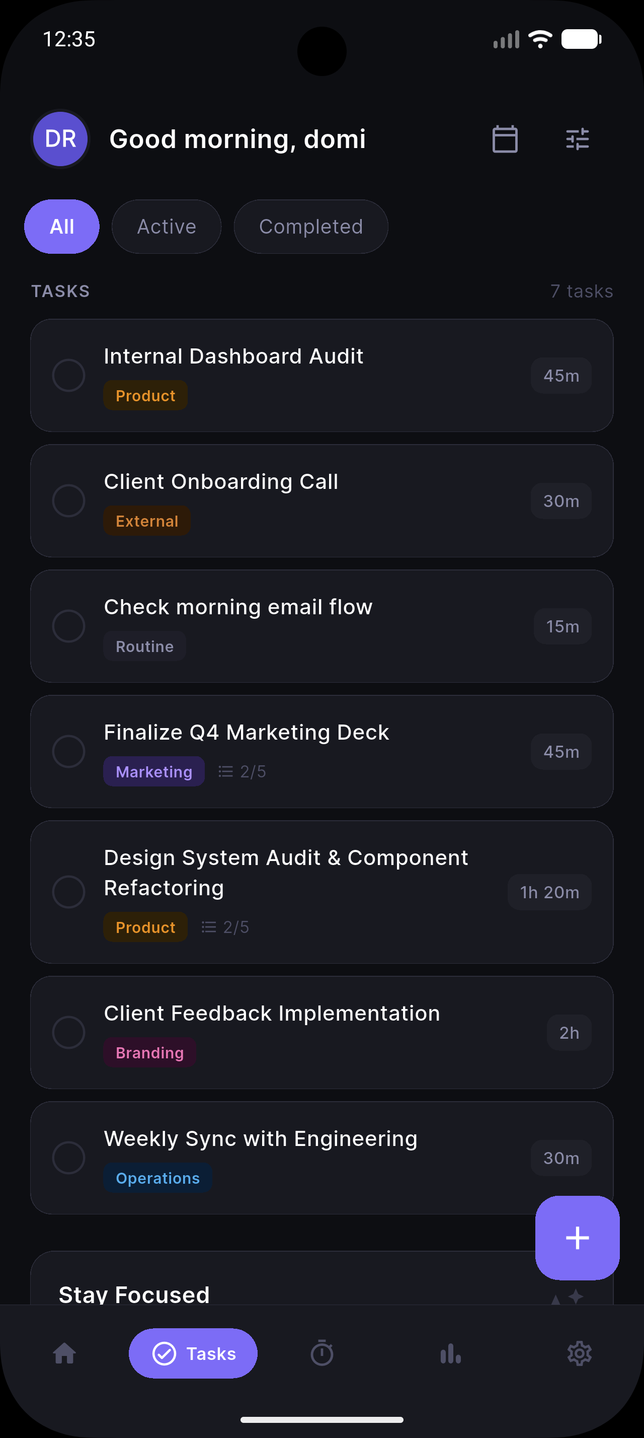 Task list in Tidoo
