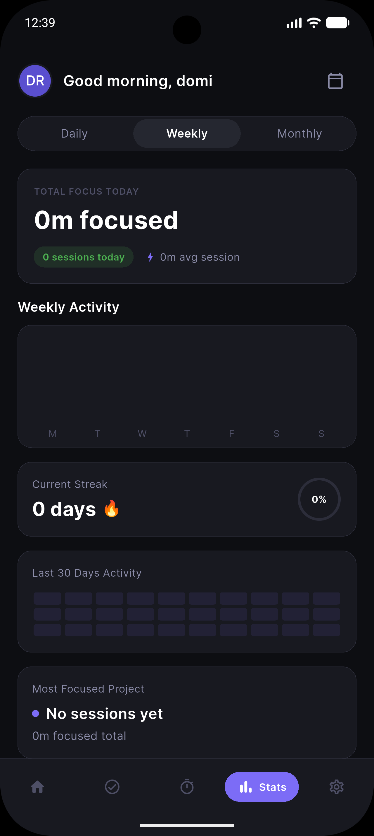 Progress and stats screen